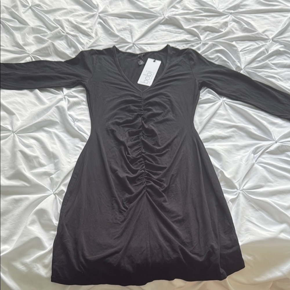 bobi Black V-Neck Mini Dress